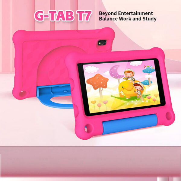 G-tab T7 Kids Tablet  7 Inch 1024&600 IPS Screen  Android 14  1.5GHz Quad-core CPU  4GB RAM 2GB &2GB Expansion 64GB ROM 2.4&5GHz WiFi  3000mAh Battery  2MP&2MP Camera-Pink - Image 3