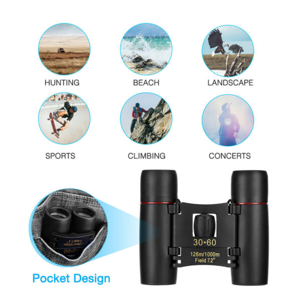 Binoculars 30x60 Zoom Travel Compact Folding Telescope Hunting Day Night Outdoor Small Pocket Binoculars Compact Adults, Mini Kids Binoculars Boys For Bird Watching, Concert Theater Opera - Image 8