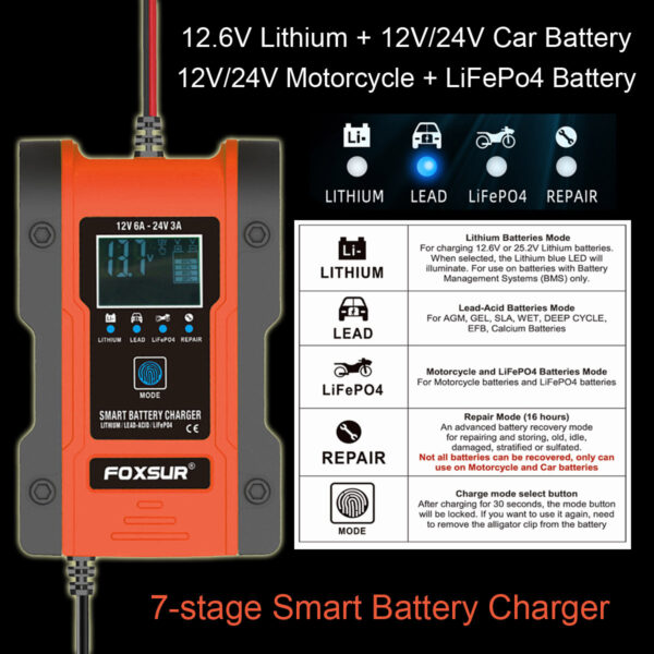 Lithium Battery 12V 24V Car Battery Charger - Image 2