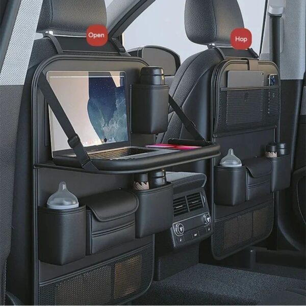 Car Seat Storage Bag Auto Back Seat Back Organizer With Foldable Table Tray PU Leather Tablet Holder Tissue Box Car Accessories - Image 6