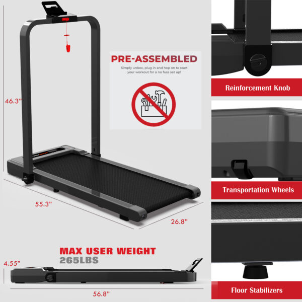 Walking Pad Under Desk Treadmill For Home Office -2.5HP Walking Treadmill 0.5-4MPH  Capacity Treadmill For Walking Running Remote Control Batteries - Image 3