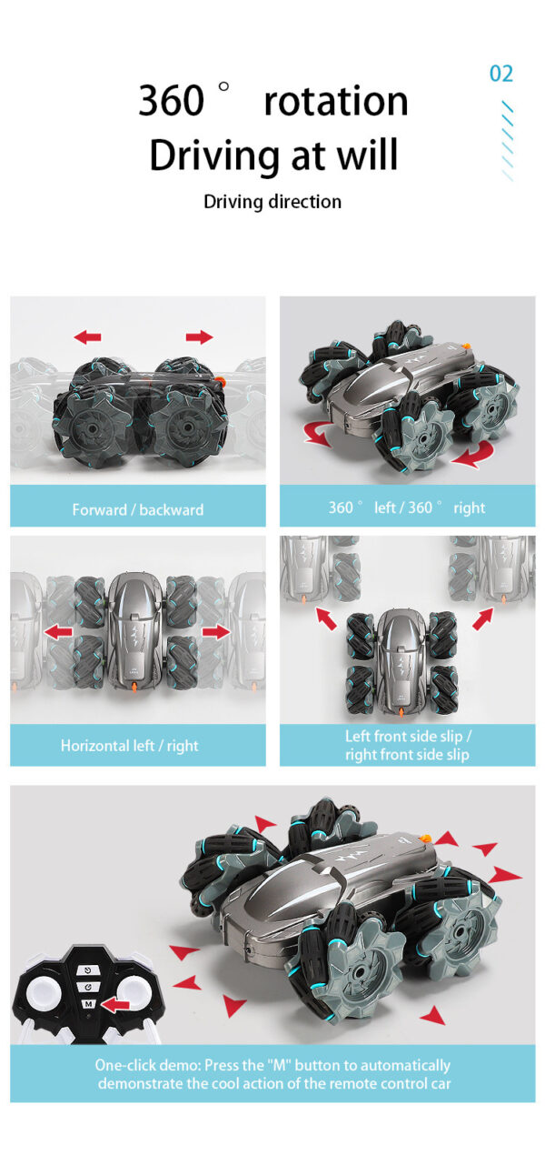 Remote Control Tumbling Stunt Double-sided Car  Rotating Charging Light Drift Racing Car - Image 6