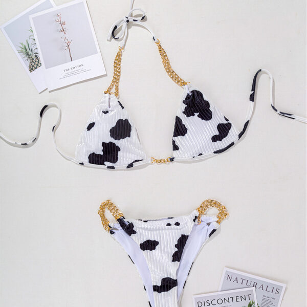 Bikini Chain Sexy Backless Split Swimsuit European And American Foreign Trade Cow Printing - Image 7