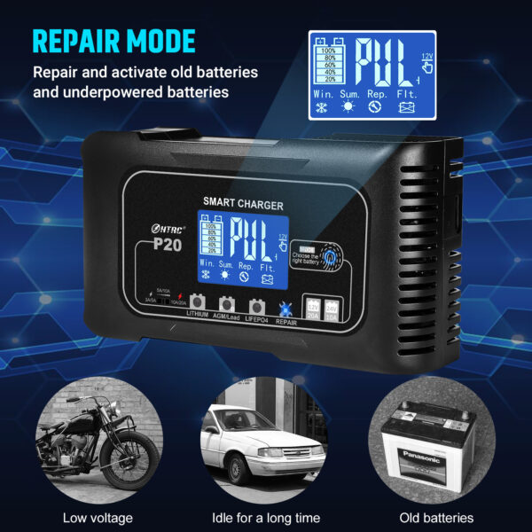 P20 Car Motorcycle Battery Lead-acid Battery Charger - Image 10