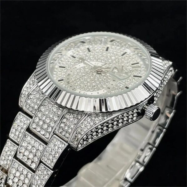 Silver Full Diamond Night Glow Waterproof Men's Watch - Image 2