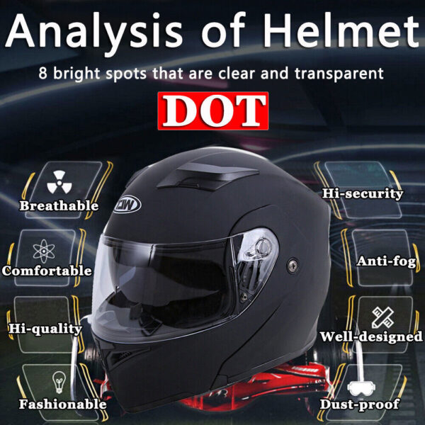 DOT Racing Motorcycle Helmet Full Face Dirt Bike Flip Up ATV  LED Lighting - Image 8