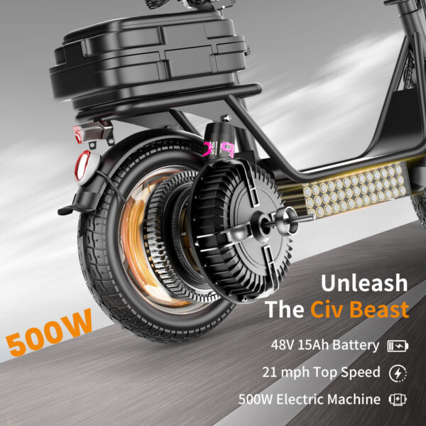 ASKGO Electric Scooter Adults, 500W Motor, 20mph Speed 30Miles Long Range Electric Scooter With Seat, Dual Disc Brakes, 48V 15AH E Scooter For Commuter, Travel - Image 4