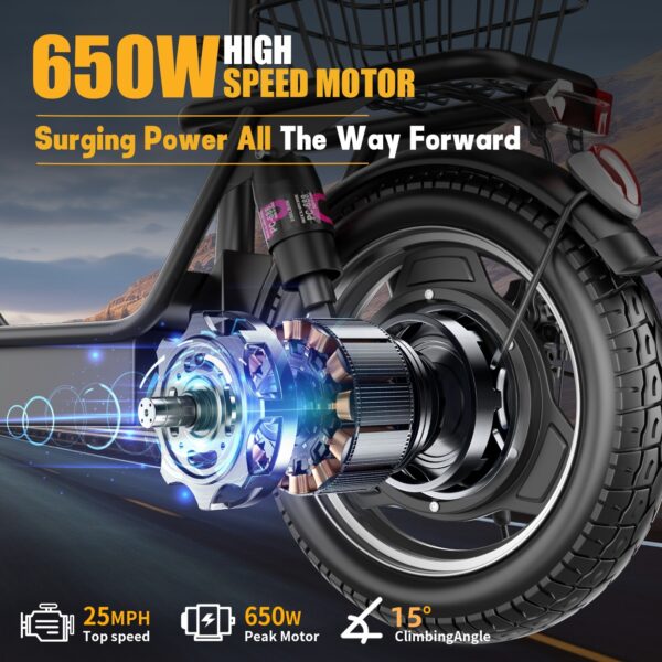ASKGO Electric Scooter, 500W Motor, 14' Tires, 22Mph 30Miles Long Range, 48V 10.4AH Foldable Commuting Electric Scooter With Seat, E Scooter For Adults, Load 265lbs - Image 2