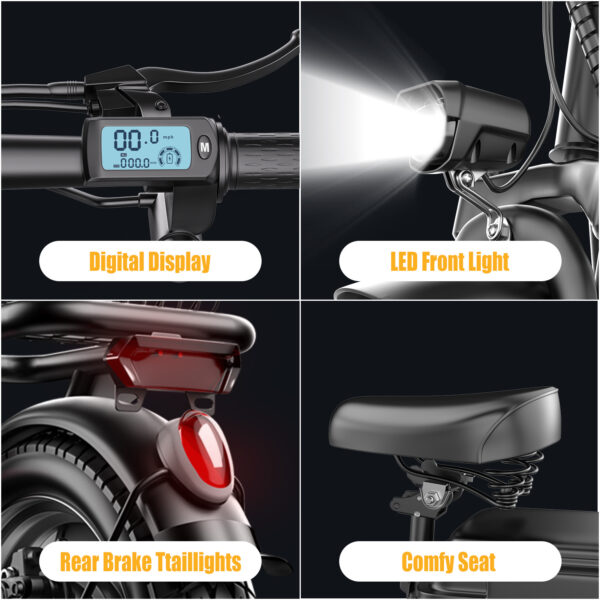 ASKGO Electric Scooter, 500W Motor, 14' Tires, 22Mph 30Miles Long Range, 48V 10.4AH Foldable Commuting Electric Scooter With Seat, E Scooter For Adults, Load 265lbs - Image 5