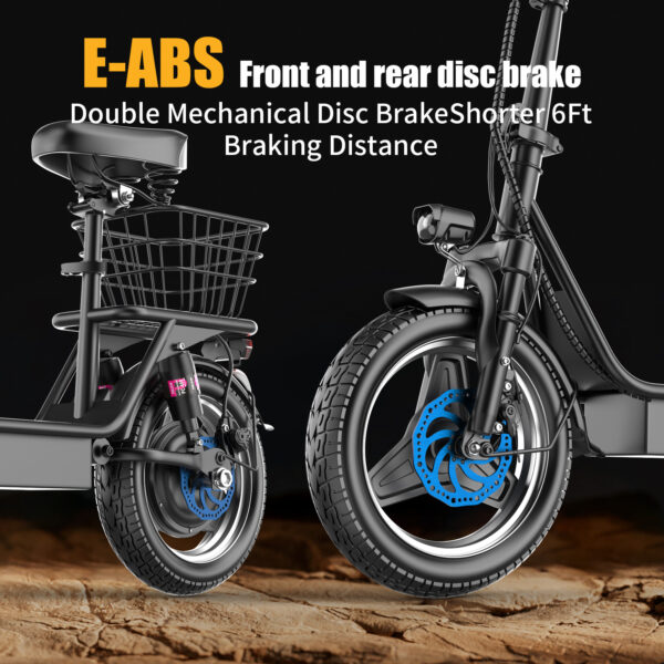 ASKGO Electric Scooter, 500W Motor, 14' Tires, 22Mph 30Miles Long Range, 48V 10.4AH Foldable Commuting Electric Scooter With Seat, E Scooter For Adults, Load 265lbs - Image 3