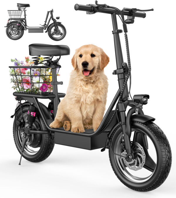 ASKGO Electric Scooter, 500W Motor, 14' Tires, 22Mph 30Miles Long Range, 48V 10.4AH Foldable Commuting Electric Scooter With Seat, E Scooter For Adults, Load 265lbs - Image 7