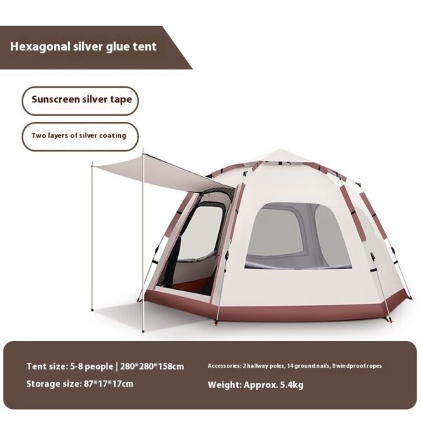 Outdoor Camping Camping Beige Khaki Large Hexagonal Tent Windproof Waterproof Anti Mosquito - Image 2