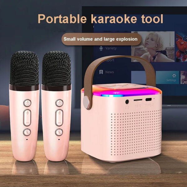 Microphone Karaoke Machine Bluetooth-compatible Speaker With 2 Wireless Mic RGB Light Home Family Singing Speaker