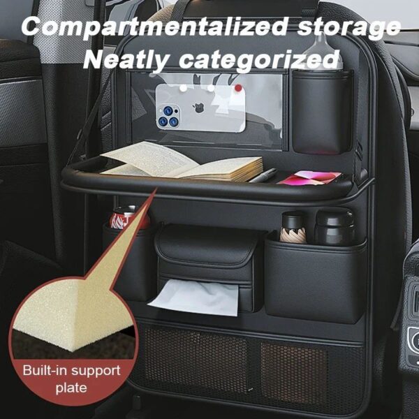 Car Seat Storage Bag Auto Back Seat Back Organizer With Foldable Table Tray PU Leather Tablet Holder Tissue Box Car Accessories - Image 5