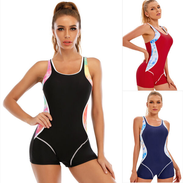 Women's Sports One Piece Swimsuit Conservative Color Blocking Europe And America