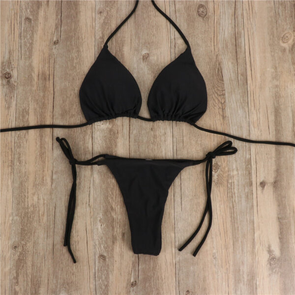 2pcs Halterneck Lace-up Bikini Women Summer Solid Color Sexy Split Strap Adjustable Swimsuit Suit - Image 3