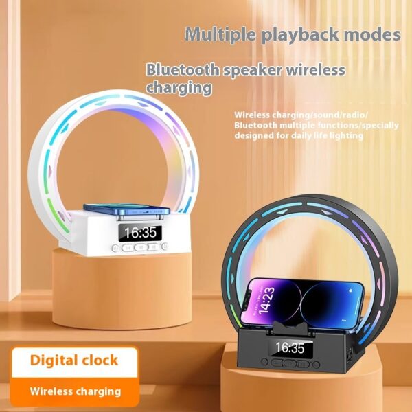 4 In 1 Wireless Bluetooth-compatible Speaker Charging Pad Bedside Lamp With Alarm Clock Wake-Up Light For Bedroom Support USB Drive TF Card - Image 8