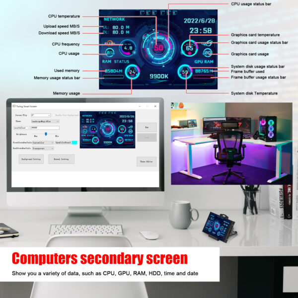 3.5-inch Computer Small Secondary Screen IPS Full View USB Chassis Monitor Date Display - Image 7