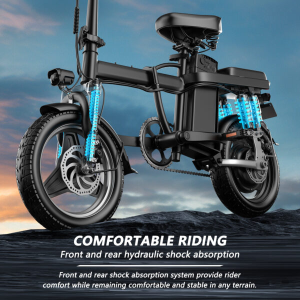 ASKGO Electric Bike For Adults, 650W Motor, 25mph 35Miles Range E Bike, 14in Tires, 48V Foldable Electric Bike For Commuting, Daily Riding, Dual Disc Brakes, Multiple Shock Absorption - Image 3