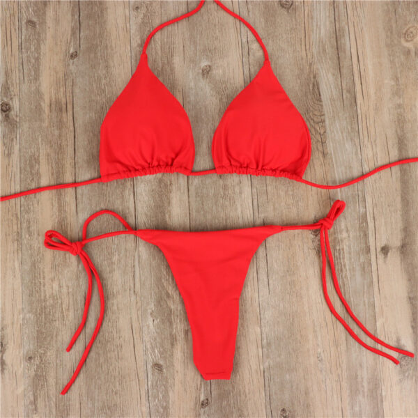 2pcs Halterneck Lace-up Bikini Women Summer Solid Color Sexy Split Strap Adjustable Swimsuit Suit - Image 5