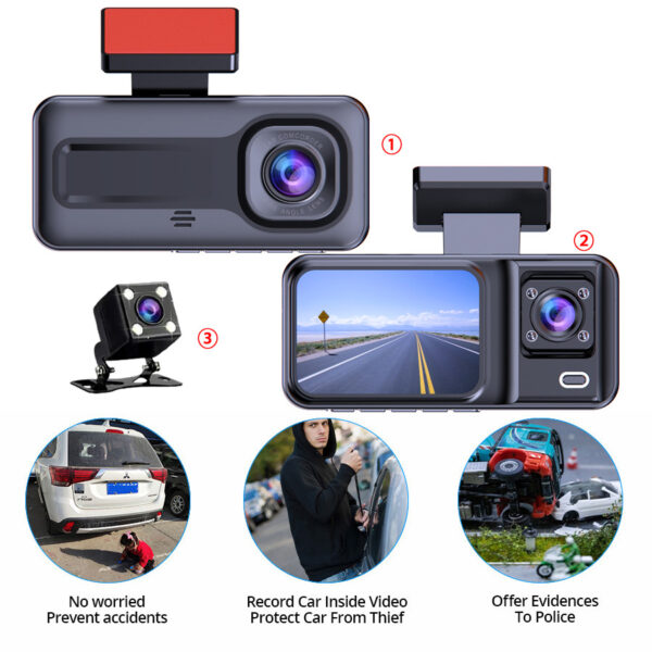 Night Vision Driving Recorder HD 1080 Three Lens - Image 2