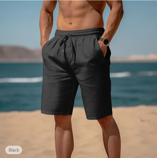 Summer Drawstring Shorts Elastic Waist Straight Pants Beach Breathable Shorts For Men Clothing - Image 7