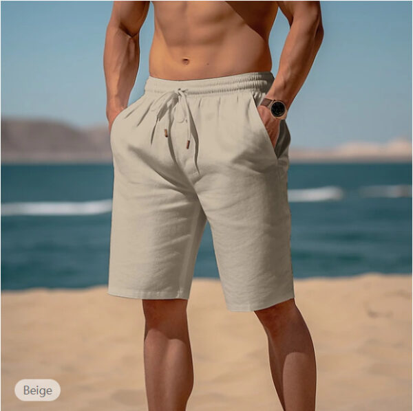 Summer Drawstring Shorts Elastic Waist Straight Pants Beach Breathable Shorts For Men Clothing - Image 5