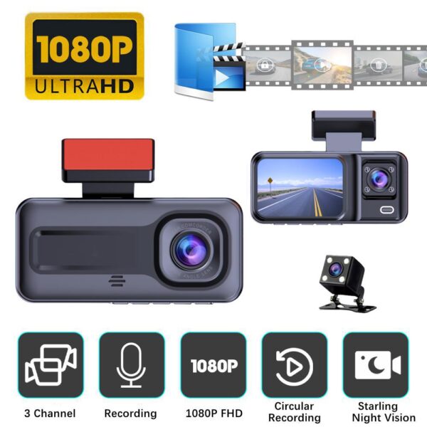 Night Vision Driving Recorder HD 1080 Three Lens - Image 4