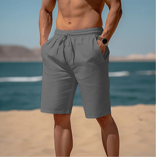 Summer Drawstring Shorts Elastic Waist Straight Pants Beach Breathable Shorts For Men Clothing - Image 3