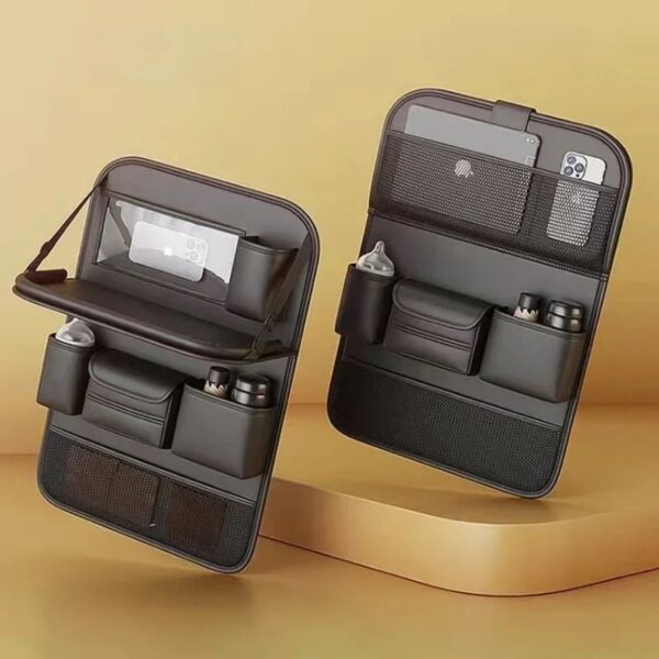 Car Seat Storage Bag Auto Back Seat Back Organizer With Foldable Table Tray PU Leather Tablet Holder Tissue Box Car Accessories - Image 3