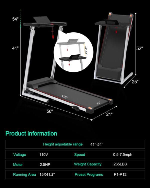 Walking Pad Under Desk Treadmill For Home Office -2.5HP Walking Treadmill 0.5-7.5MPH  Capacity Treadmill For Walking Running Remote Control Batteries - Image 3