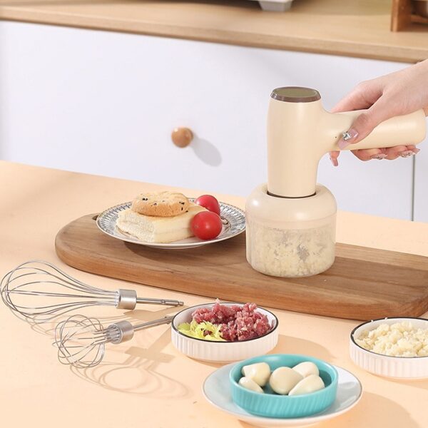 2 In 1 Electric Garlic Chopper USB Rechargeable Vegetable Chili Meat Ginger Masher Handheld Multipurpose Kitchen Gadgets - Image 5