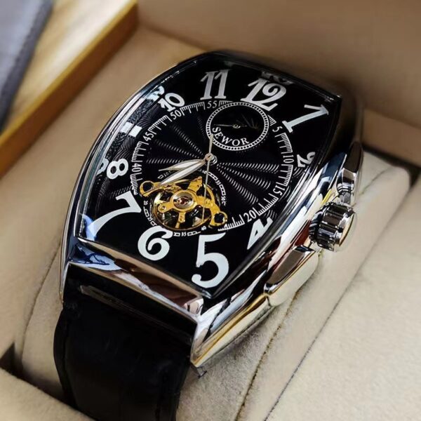 Men's Waterproof Tonneau-shaped Hollow Belt Watch - Image 7