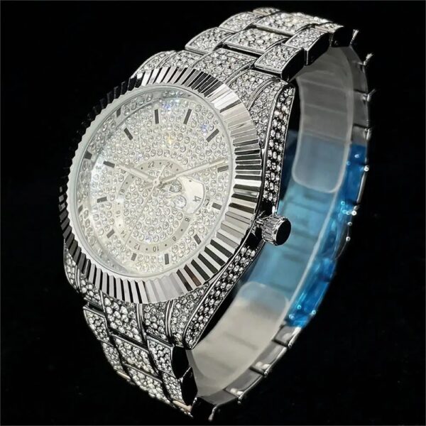 Silver Full Diamond Night Glow Waterproof Men's Watch - Image 5