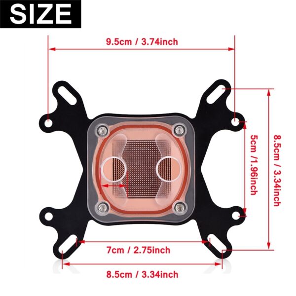 Computer PC CPU Water Cooling Block Waterblock Liquid Cooler 50mm Copper Base for Intel / AMD - Image 3