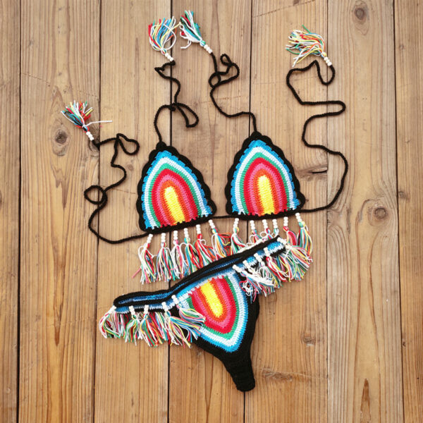 Handmade Crochet Bikini Suit Swimsuit Tassel - Image 2