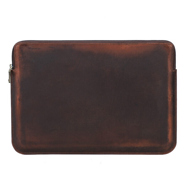 Retro Crazy Horse Leather Notebook Zipper Computer Bag - Image 4