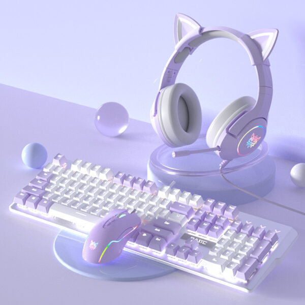 Purple Mechanical Keyboard Mouse Suit Wired Green Axis - Image 3