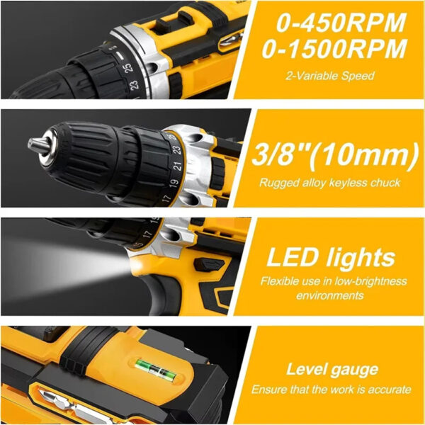 Brushed Impact Drill Lithium Battery High Torque Industrial Grade Hand Drill - Image 5