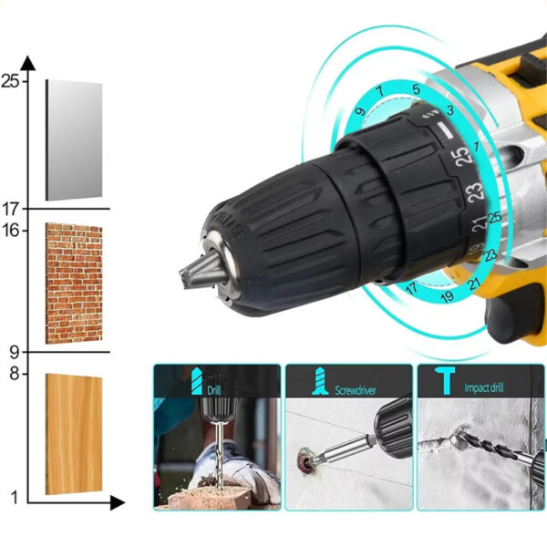 Brushed Impact Drill Lithium Battery High Torque Industrial Grade Hand Drill - Image 4