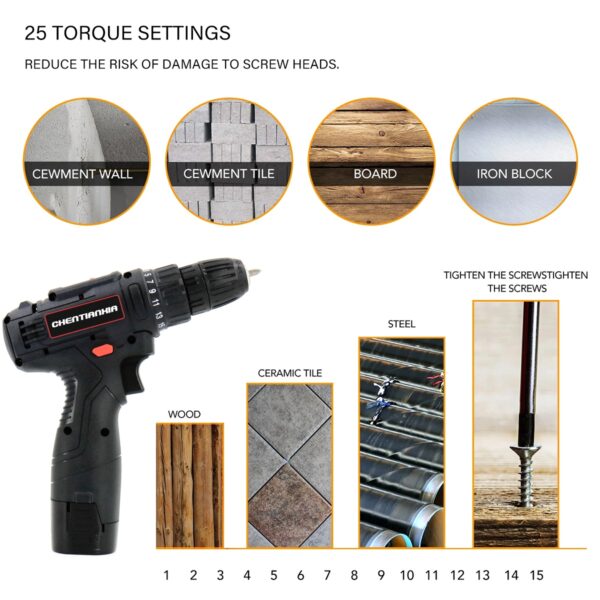 2 Battery 21V Cordless Combi Hammer Impact Drill Driver Electric Screwdriver Kit - Image 9