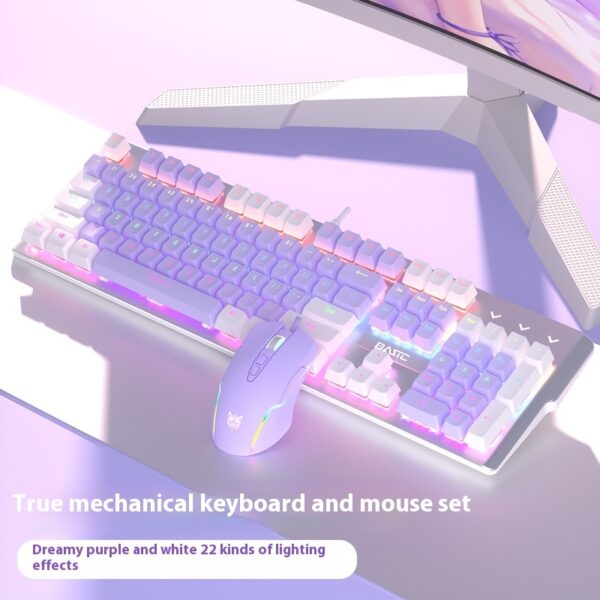 Purple Mechanical Keyboard Mouse Suit Wired Green Axis - Image 4