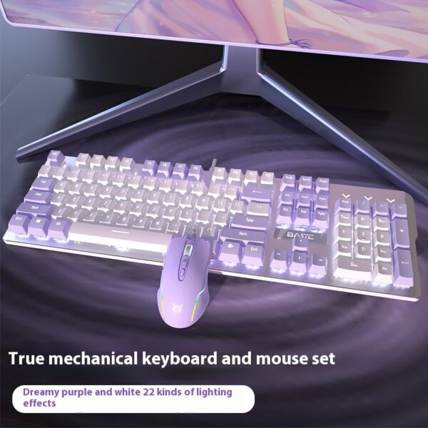 Purple Mechanical Keyboard Mouse Suit Wired Green Axis - Image 8