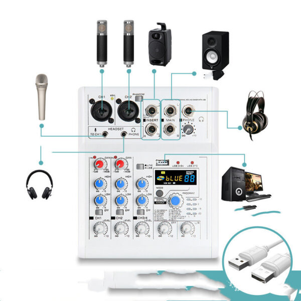 Mancheze4 Mini 4-Channel Sound Card Mixer Bluetooth 88 Effects USB Mixer 4-Channel Recording - Image 3